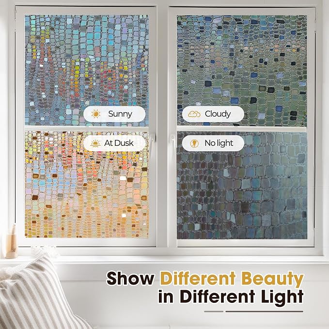 Windimiley Window Privacy Film 3D Rainbow Stained Glass Static Clings Bathroom - Image 7