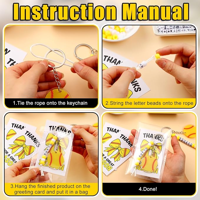 Suncalla 984 Pcs 24 Set Softball Keychain Making Kit DIY Ball Bag Tag Craft | - Image 3