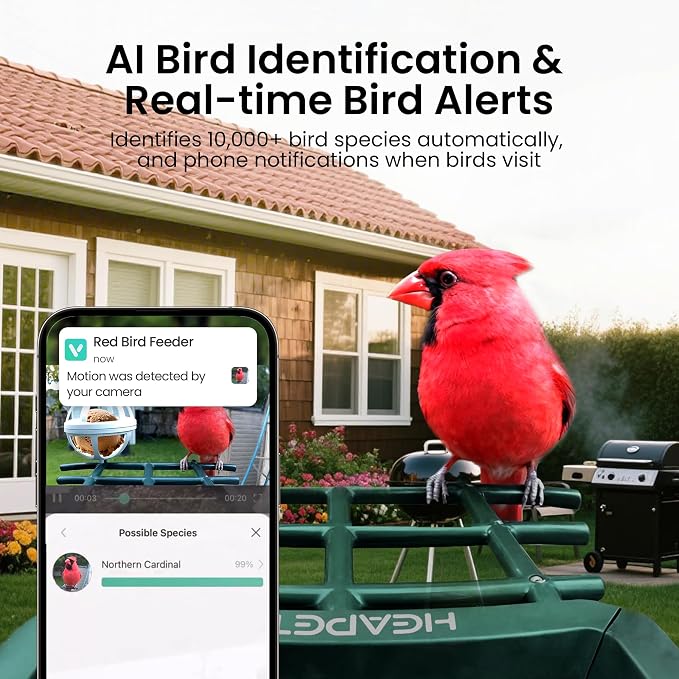 HEAPETS Bird Feeder with Camera Solar Powered, 3K HD Video, AI Bird Recognition - Image 3
