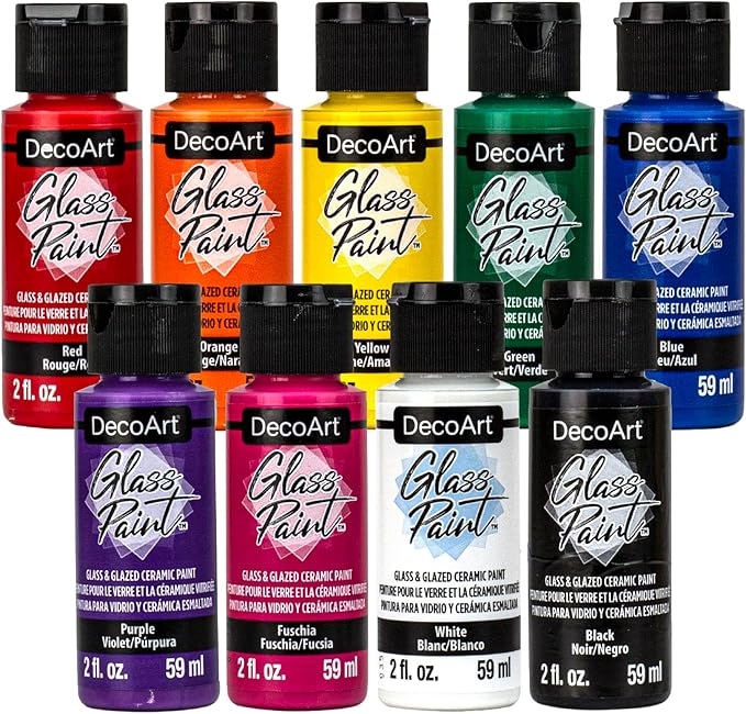DecoArt Acrylic Glass Paint Set – Primary Colors, 9 Bottles – Opaque Art and by DecoArtAcrylicPaintCraftSupplies