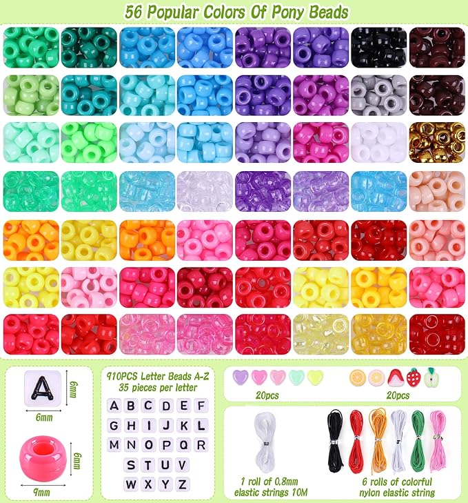 3000Pcs 56 Colors Pony Beads for Bracelet Making Kit, Rainbow Kandi Beads - Image 2