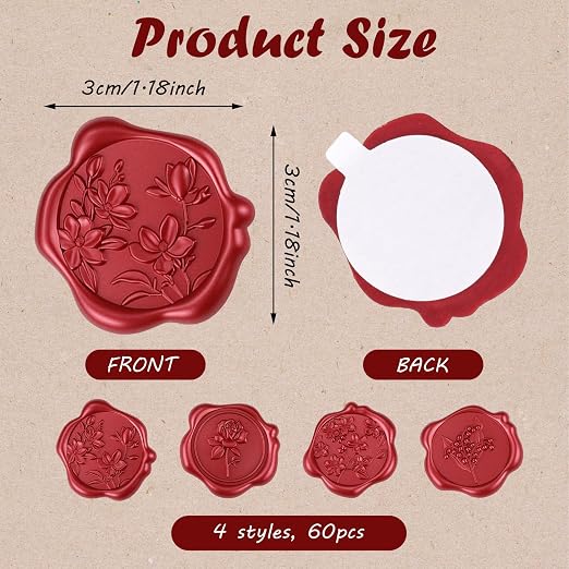 WSICSE 60Pcs Wax Seal Stickers, Wedding Invitation Envelope Seal Stickers - Image 2