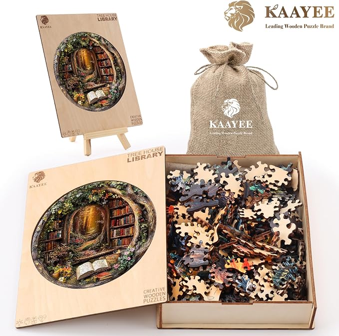 KAAYEE Wooden Puzzles for Adults, 3D Visual Effect Tree House Library Wooden - Image 5