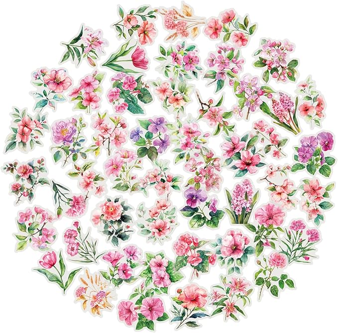 50pcs Pink Flower Stickers for Scrapbooking by YOKSAS