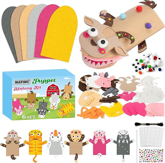 WATINC 6Pcs Hand Puppet Making Kit, Art Craft Felt Sock Puppet Toys, Creative by WATINC