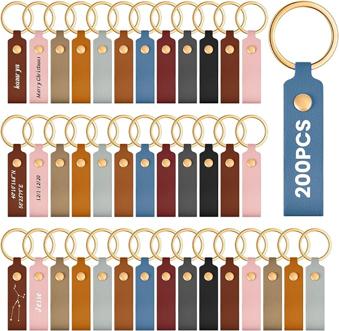 Wavyknot 200 Pcs PU Leather Keychain Blanks Bulk Laser Engraving Blanks by Wavyknot