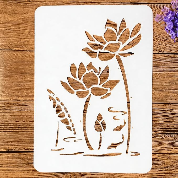 TIAMECH A4 Reusable Lotus Flower Stencil by TIAMECH