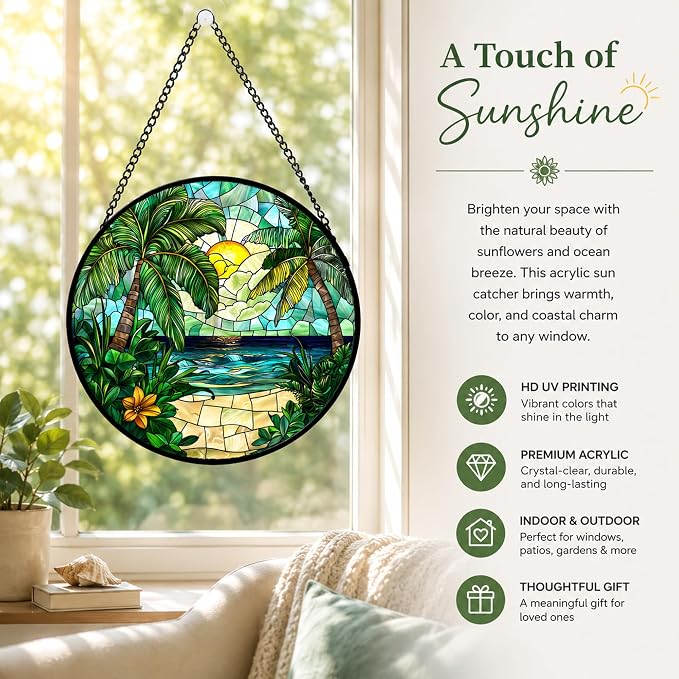 Sunset Beach Acrylic Suncatcher Faux Stained Glass Window Hanging 7.8" | - Image 6