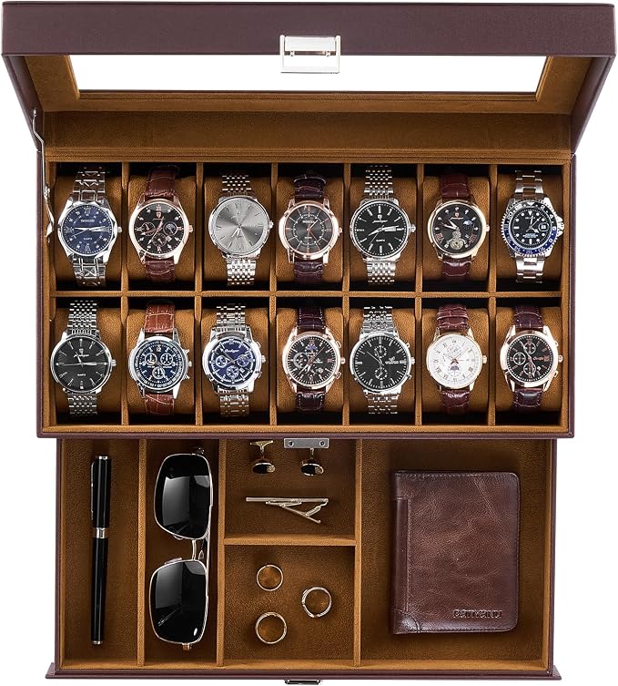 ProCase Watch Box, 14 Slot Mens Watch Case by ProCase