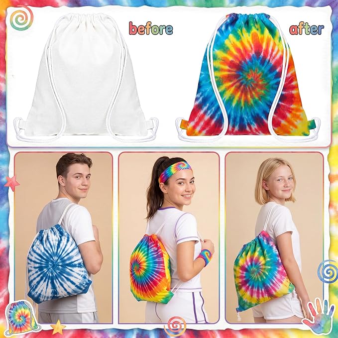 120 Pcs White Tie-Dye Cotton Drawstring Bags - Image 2