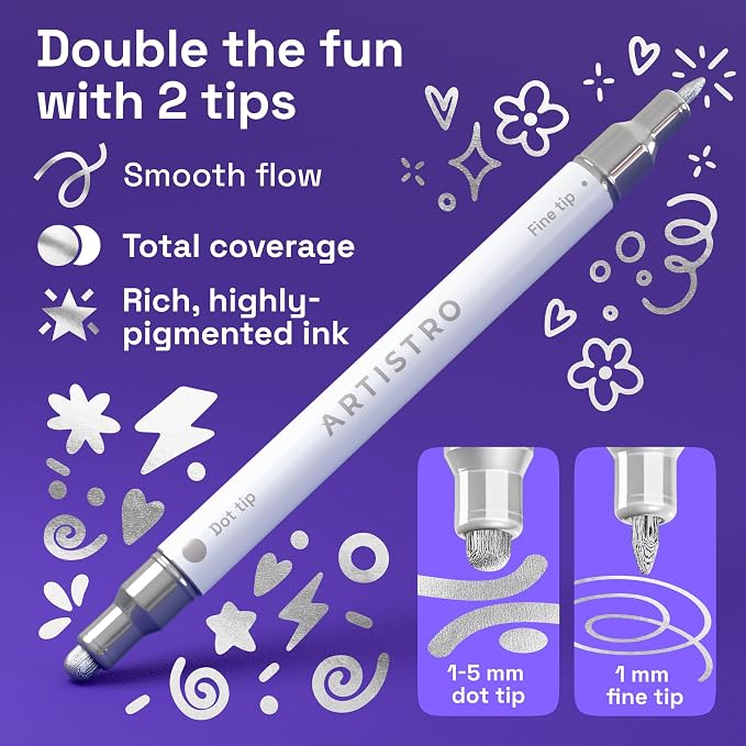 ARTISTRO 24 Silver Dual-Tip Acrylic Paint Markers – Paint Pens Set - Image 2