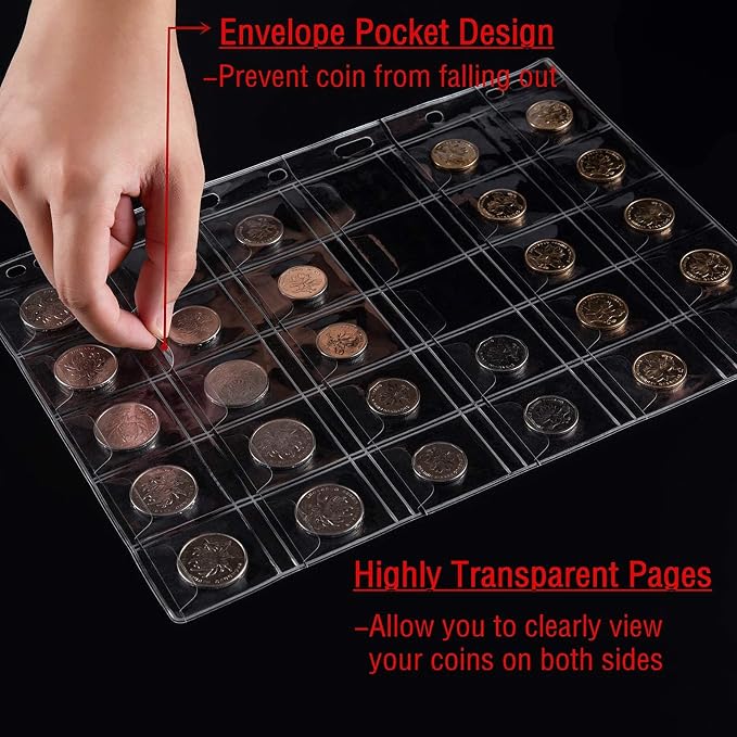 10 Sheets Coin Collection Pages, Coins Pocket Page - Image 6
