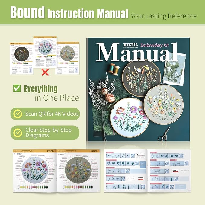 ETSPIL Embroidery Kit for Beginners, 11 Stitches, 4K Video | Pre-Printed Fabric - Image 5