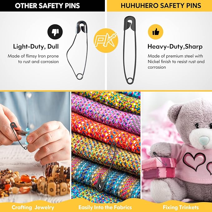 Safety Pins Assorted, 340 Pack Small & Large Heavy Duty Safety Pins - Image 4