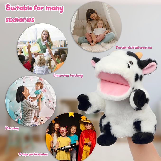 Easfan Cow Hand Puppet with Movable Mouth Interactive Storytelling Cute Soft - Image 2