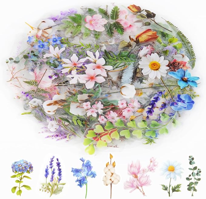 160Pcs Natural Flower Stickers for Scrapbooking, Self-Adhesive Transparent by Weenkilly