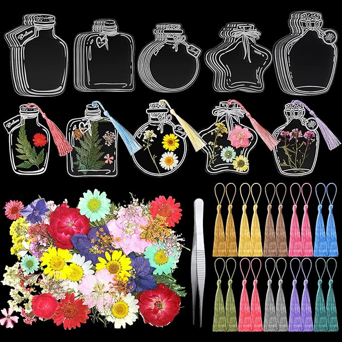 TaoBary 91 Pcs DIY Handmade Transparent Dried Flower Bookmark Set Include by TaoBary