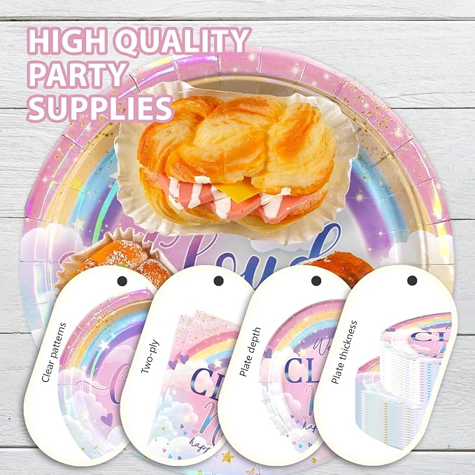 168Pcs on Cloud 9th Birthday Party Supplies Rainbow Clouds Nine Plates and - Image 3