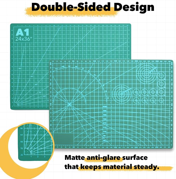 Mandala Crafts Self-Healing Cutting Mat Set – 24" x 36" A1 Green Double-Sided - Image 2