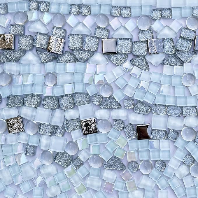 LITMIND 1.1LB Silver White Mixed Irregular Crystal Glass Mosaic Tiles by LITMIND