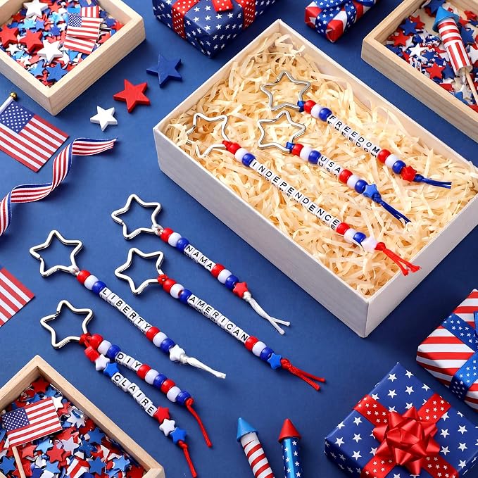 Landical 564 Pcs Patriotic Keychain DIY Making Kit Star Bead Keychain Kit - Image 6