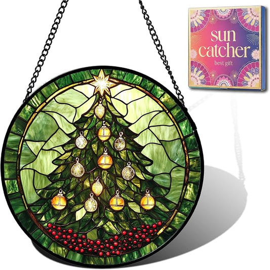 Christmas Tree Acrylic Suncatcher Faux Stained Glass Window Hanging 11.8" | by Unknown