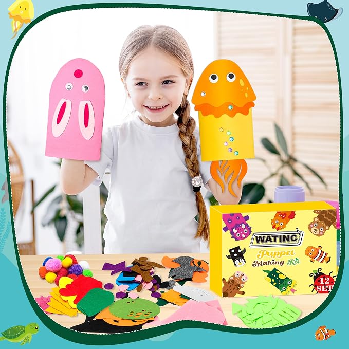 WATINC 12Pcs Hand Puppet Making Kit, Art Craft Felt Sock Puppet Toys, Creative - Image 5