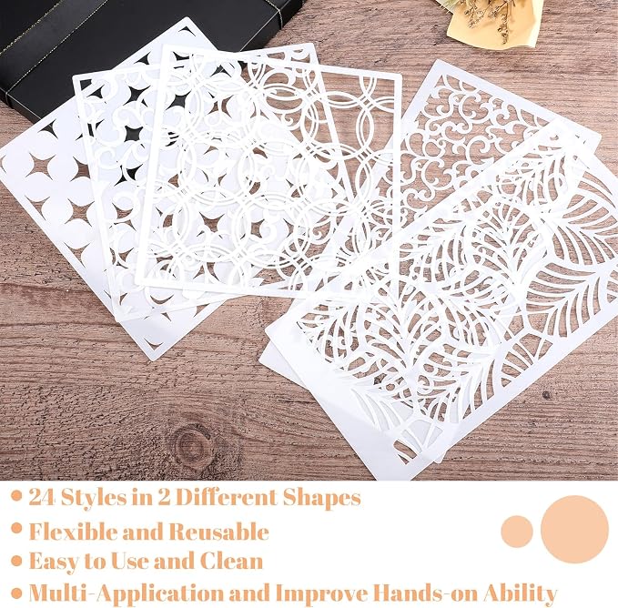 24Pcs Geometric Stencils for Painting, Reusable Abstract Layering Stencils for - Image 3