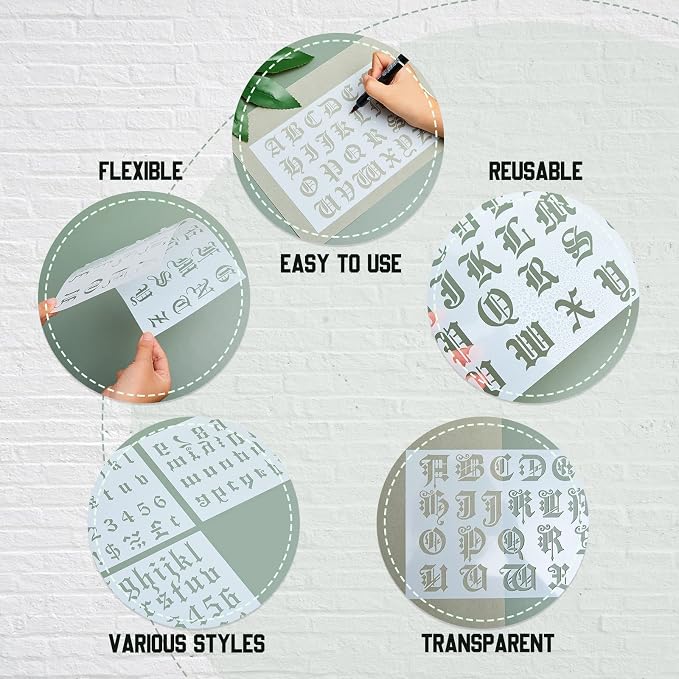 Outus 8 Pieces Letter Stencils Old English Reusable Plastic Calligraphy Letter - Image 3