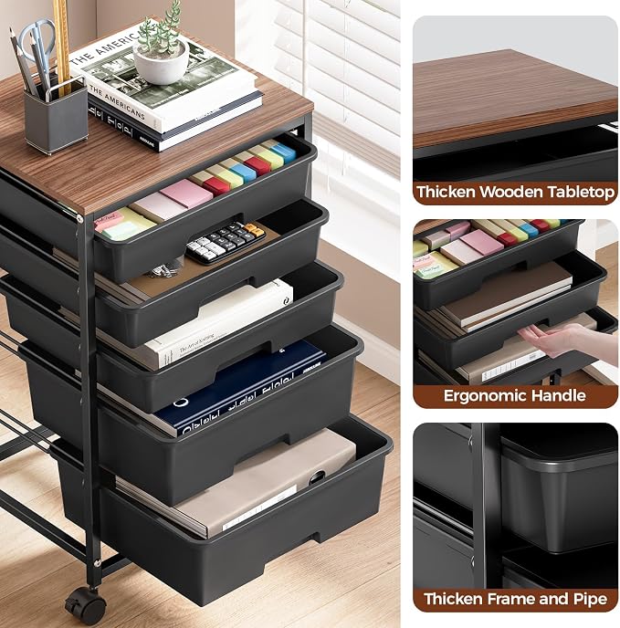 SYKIARIOL 5-Tier Rolling Utility Storage Drawer Craft Cart on Wheels - Image 8