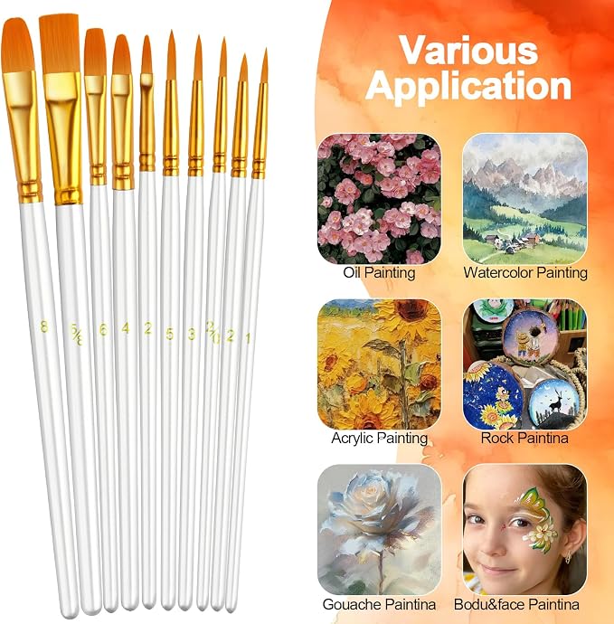 Paint Brushes Set, 24 Pack 240 Pcs Round-Pointed Tip Paintbrushes Nylon Hair - Image 2