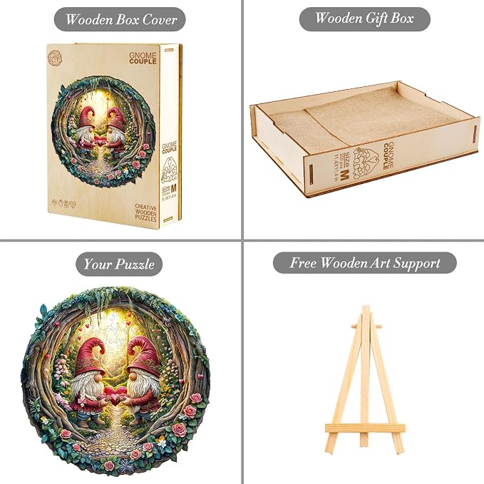 KAAYEE Wooden Puzzles for Adults, 3D Visual Effect Gnome Couple Wooden Jigsaw - Image 5