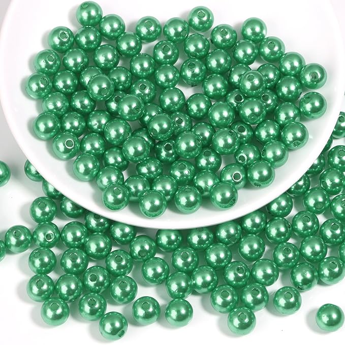200pcs Christmas Green 10mm Pearl Beads by chuyau