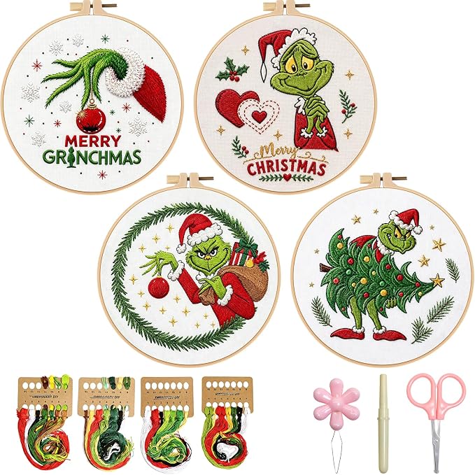 BBLYBD Christmas Embroidery Kit, 4 Set Embroidery Starter Kit, Cross Stitch Kits by BBLYBD