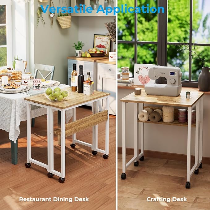 GreenForest Folding Desk with Wheels, 24.8" Rolling Table - Image 7