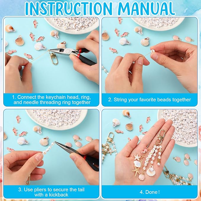 Cunno 776 Pcs Beach Seashell Bag Charm Making Kit, Ocean Coastal DIY Keychain - Image 2