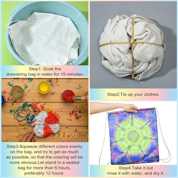 Saintrygo 48 Pcs Tie Dye Drawstring Bags Cotton Sublimation Blank Backpack Bulk - Image 3