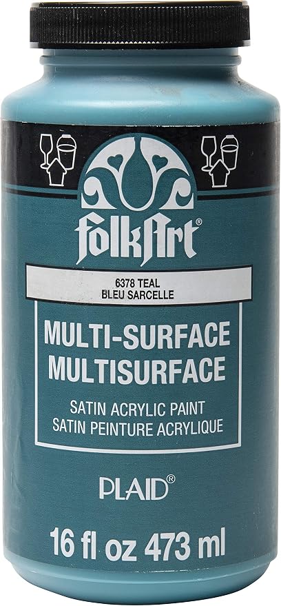 FolkArt Multi-Surface Satin Acrylic Paint in Assorted Colors, 16 oz, Teal 16 Fl by FolkArt