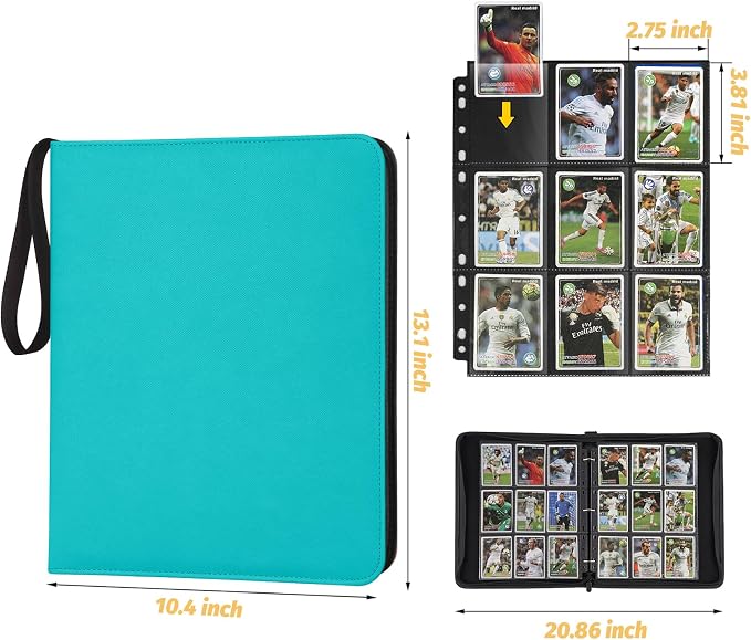 GERMUN 3 Ring 9 Pocket Zipper Card Binder, 720 Double Sided Standard PU Trading - Image 2