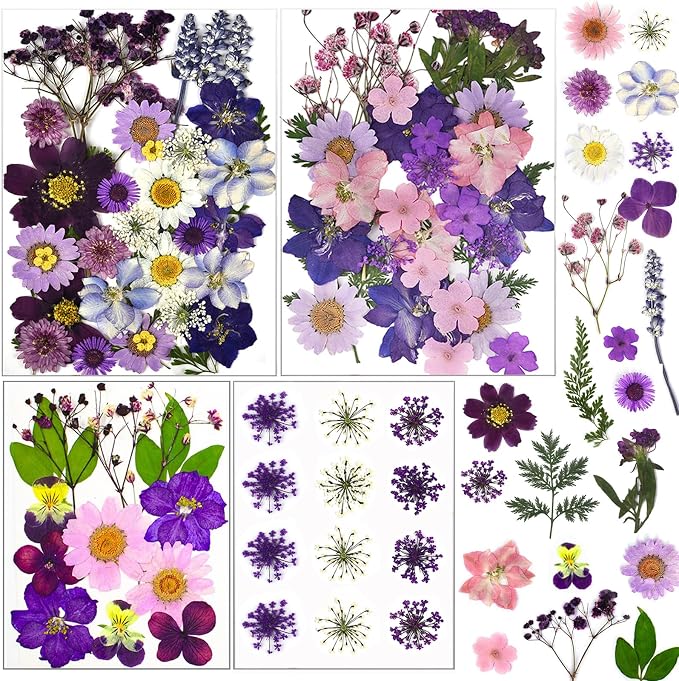 92 Pcs Purple Dried Pressed Flowers Real Natural Leave Petals by LUCISKY