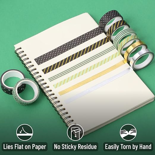 Mr. Pen- Washi Tape Set, 8 Rolls, 5 Yards/Roll | Gold Foil Decorative Tape - Image 5