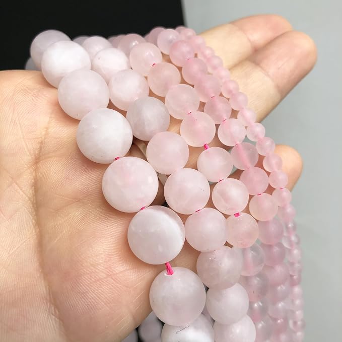 60pcs Natural Matte Pink Quartz Gemstone Beads，6mm Frosted Round Loose Stone - Image 3