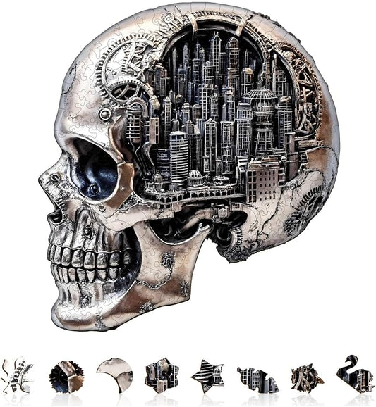 City Skull Puzzles Adults Gifts Wooden 100 Pieces 8.5 * 7.8in by Jollitot