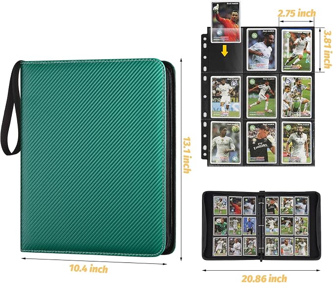 GERMUN 3 Ring 9 Pocket Zipper Card Binder, 720 Double Sided Standard PU Trading - Image 2