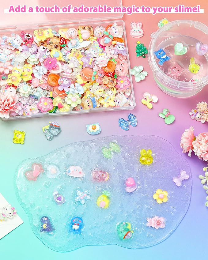FIVEIZERO 100PCS Cute Slime Charms, Kawaii Flatback Resin Charms | 50+ Unique - Image 4
