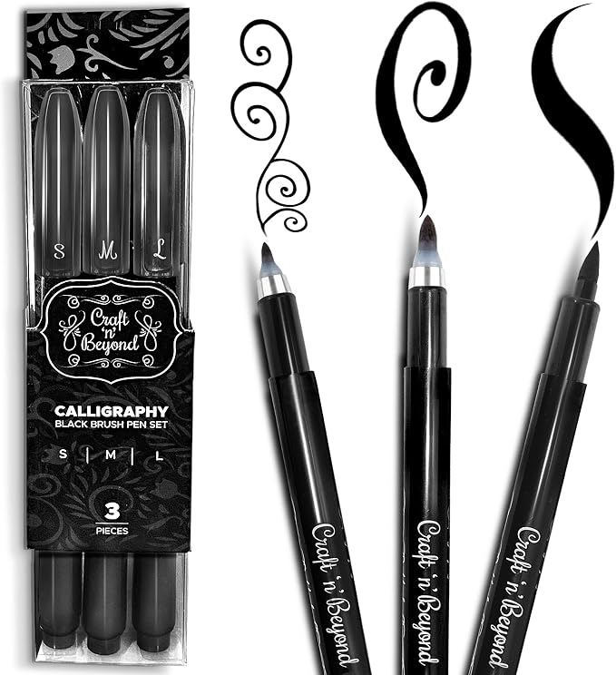 Craft 'n' Beyond Calligraphy Brush Pens Pack of 3 Small, Medium and Large by CraftnBeyond