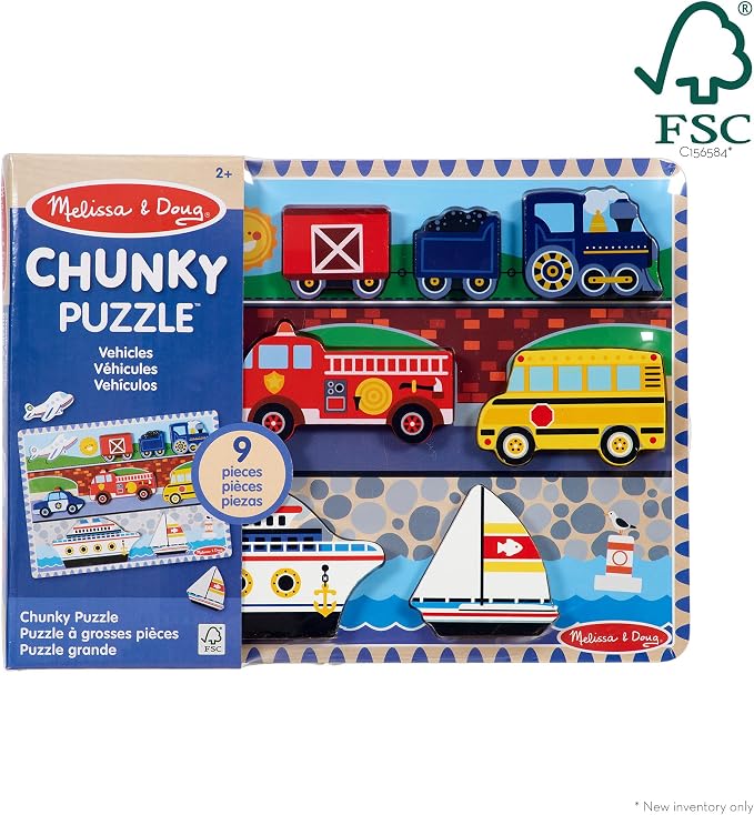 Melissa & Doug Vehicles Wooden Chunky Puzzle, Educational Screen Free Activity - Image 3