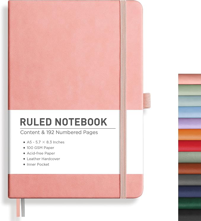 RETTACY Lined Journal Notebook, 192 Numbered Pages, A5 Size | Leather Hardcover by RETTACY