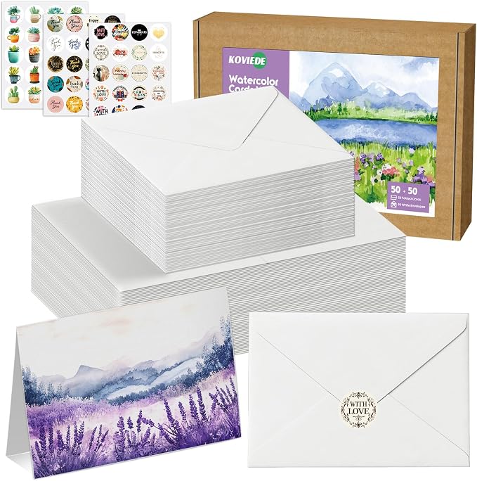 50 Pack Foldable Blank Watercolor Cards by KOVIEDE
