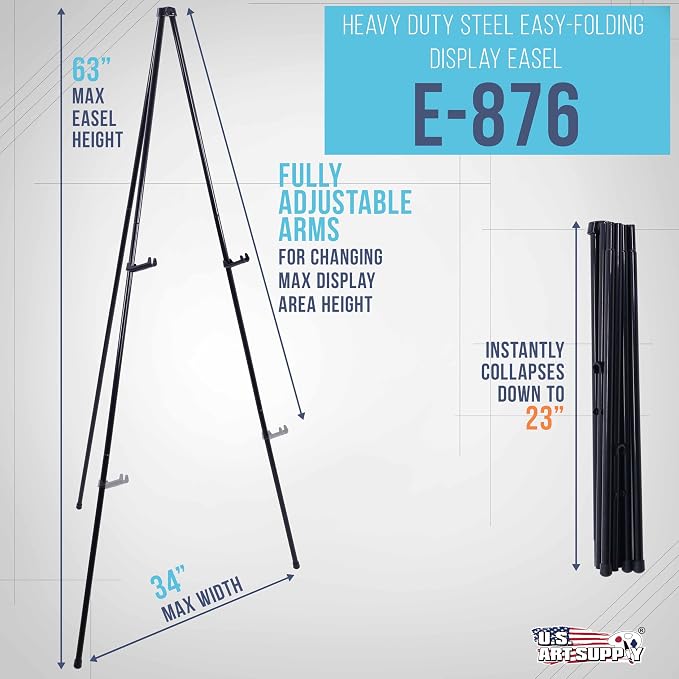 U.S. Art Supply 63" High Heavy Duty Metal Folding Display Easel - Image 2